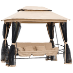 Outsunny Dondolo da Giardino 3 Posti Lettino e Gazebo Design 3 in 1 con Tettuccio, 256x172x248cm, Beige