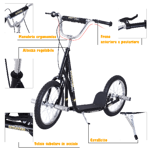 HOMCOM-Monopattino-Ruote-16-pollici-Cityroller-per-Bambini-e-Ragazzi-Nero