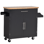 HOMCOM Carrello da Cucina con Cassetti, Portaspezie e Armadietto, Carrelloda Portata con 4 Ruote e Piano di Lavoro in Legno, 109x40x89cm, Nero