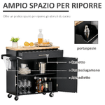 HOMCOM-Carrello-da-Cucina-con-Cassetti-Portaspezie-e-Armadietto-Carrelloda-Portata-con-4-Ruote-e-Piano-di-Lavoro-in-Legno-109x40x89cm-Nero