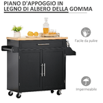 HOMCOM-Carrello-da-Cucina-con-Cassetti-Portaspezie-e-Armadietto-Carrelloda-Portata-con-4-Ruote-e-Piano-di-Lavoro-in-Legno-109x40x89cm-Nero