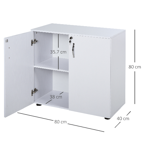 HOMCOM-Mobiletto-da-Ufficio-Multiuso-con-Serratura-Armadietto-per-Documenti-con-2-Ante-e-Mensola-Interna-in-Legno-Bianco-80x40x80cm