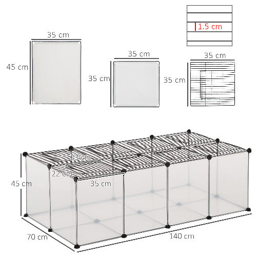 PawHut-Recinto-per-Criceti-e-Roditori-Modulabile-con-Accessori-Montaggio-Resina-e-Acciaio-140x70x45cm