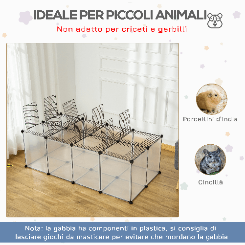 PawHut-Recinto-per-Criceti-e-Roditori-Modulabile-con-Accessori-Montaggio-Resina-e-Acciaio-140x70x45cm