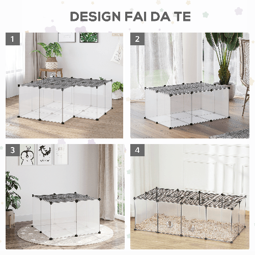 PawHut-Recinto-per-Criceti-e-Roditori-Modulabile-con-Accessori-Montaggio-Resina-e-Acciaio-140x70x45cm