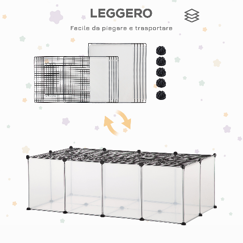 PawHut-Recinto-per-Criceti-e-Roditori-Modulabile-con-Accessori-Montaggio-Resina-e-Acciaio-140x70x45cm