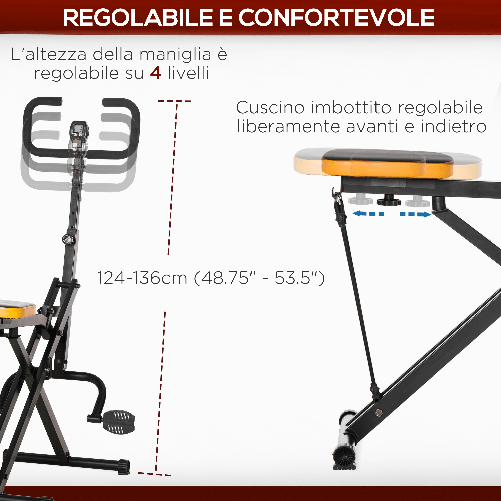 HOMCOM-Total-Crunch-Fitness-Pieghevole-con-Monitor-LCD-e-Seduta-Regolabile-in-Acciaio-e-PU-90x63x124-136-cm