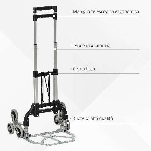 Durhand-Carrello-Portapacchi-Pieghevole-in-Alluminio-con-6-Ruote-per-Scale-Carico-70kg