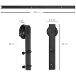 HOMCOM-Binario-per-Porta-Scorrevole-Kit-Accessori-con-Binario-e-Rulli-Tappi-in-Stile-Rustico-Portata-90kg-Acciaio-al-Carbone-Nero