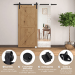 HOMCOM-Binario-per-Porta-Scorrevole-Kit-Accessori-con-Binario-e-Rulli-Tappi-in-Stile-Rustico-Portata-90kg-Acciaio-al-Carbone-Nero