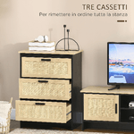 HOMCOM-Cassettiera-3-Cassetti-in-Truciolato-e-Rattan-per-Soggiorno-e-Camera-da-Letto-60x40x80-cm-Nero-e-Color-Legno