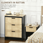 HOMCOM-Cassettiera-3-Cassetti-in-Truciolato-e-Rattan-per-Soggiorno-e-Camera-da-Letto-60x40x80-cm-Nero-e-Color-Legno