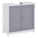 kleankin Mobile Sotto Lavabo Bagno con Taglio a U, Armadietto 2 Ante con Mensola Regolabile in MDF, 60x30x60cm Bianco Grigio