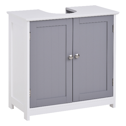 kleankin-Mobile-Sotto-Lavabo-Bagno-con-Taglio-a-U-Armadietto-2-Ante-con-Mensola-Regolabile-in-MDF-60x30x60cm-Bianco-Grigio