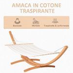 Outsunny-Amaca-con-Supporto-in-Legno-di-Pino-e-Cotone-per-Giardino-392x120x102cm-Bianca-Peso-150kg