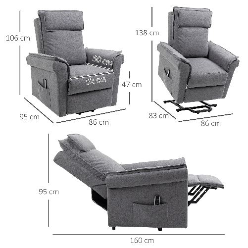 HOMCOM-Poltrona-Relax-Alzapersona-Massaggiante-e-Reclinabile-a-150°-Rivestimento-in-Tessuto-Grigio