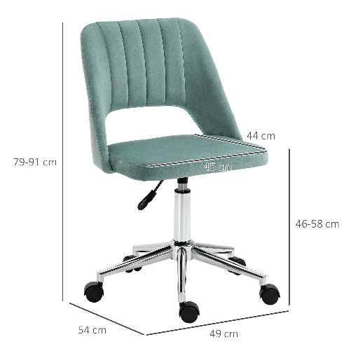 Vinsetto-Sedia-da-Ufficio-Ergonomica-e-Girevole-Sedia-Imbottita-per-Scrivania-con-Altezza-Regolabile-Verde-Petrolio-49x54x79-91cm