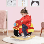 HOMCOM-Dondolo-per-Bambini-a-Forma-di-Moto-in-Legno-e-Peluche-Rosso-e-Giallo-con-Suoni-Realistici