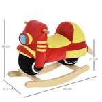 HOMCOM-Dondolo-per-Bambini-a-Forma-di-Moto-in-Legno-e-Peluche-Rosso-e-Giallo-con-Suoni-Realistici