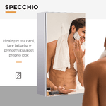 HOMCOM-Specchiera-Bagno-in-Acciaio-con-Anta-e-Vano-Contenitore-a-2-Ripiani-55x14x30cm