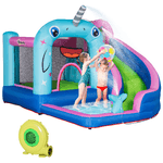 Outsunny Gioco Gonfiabile per Bambini 3-8 Anni a tema Narvalo con Borsa, 11 Paletti e Toppe Inclusi, 330x280x200 cm