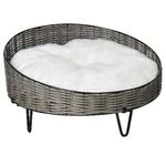 PawHut-Cuccia-per-Cani-e-Gatti-in-Rattan-PE-con-Cuscino-in-Peluche-Lavabile-Φ60x32cm-Grigio-Scuro