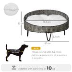 PawHut-Cuccia-per-Cani-e-Gatti-in-Rattan-PE-con-Cuscino-in-Peluche-Lavabile-Φ60x32cm-Grigio-Scuro