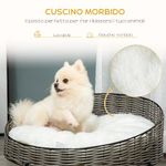 PawHut-Cuccia-per-Cani-e-Gatti-in-Rattan-PE-con-Cuscino-in-Peluche-Lavabile-Φ60x32cm-Grigio-Scuro