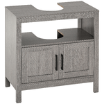 kleankin Mobile Sottolavabo con Armadietto a 2 Ante e Ripiani in Legno 60x30x60cm, Grigio