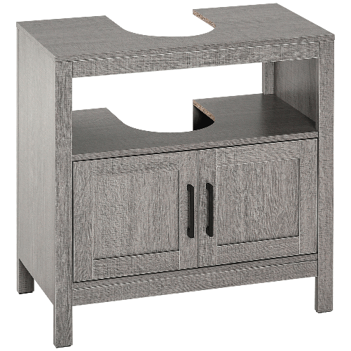 kleankin Mobile Sottolavabo con Armadietto a 2 Ante e Ripiani in Legno 60x30x60cm, Grigio