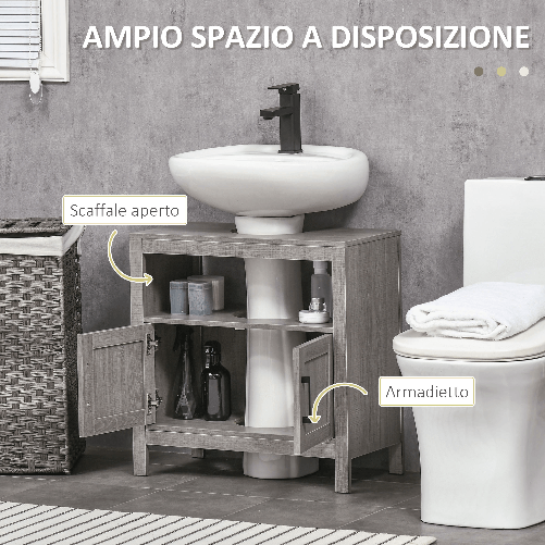 kleankin-Mobile-Sottolavabo-con-Armadietto-a-2-Ante-e-Ripiani-in-Legno-60x30x60cm-Grigio