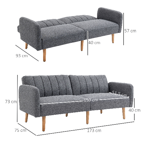 HOMCOM-Divano-Letto-2-Posti-a-1-Piazza-con-Schienale-Reclinabile-in-Tessuto-173x75x73cm---Grigio