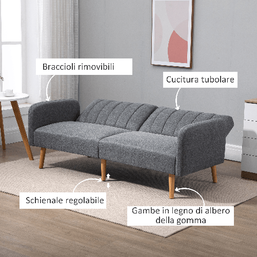 HOMCOM-Divano-Letto-2-Posti-a-1-Piazza-con-Schienale-Reclinabile-in-Tessuto-173x75x73cm---Grigio