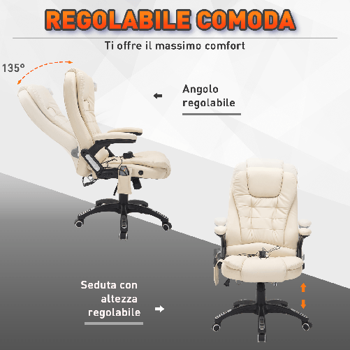 HOMCOM-Poltrona-da-Gaming-Massaggiante--Sedia-da-Ufficio-Girevole-con-Riscaldamento-Ecopelle--Altezza-Regolabile-62-x-68-x-111-121cm-Beige