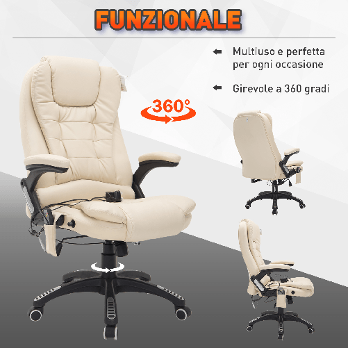 HOMCOM-Poltrona-da-Gaming-Massaggiante--Sedia-da-Ufficio-Girevole-con-Riscaldamento-Ecopelle--Altezza-Regolabile-62-x-68-x-111-121cm-Beige