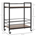 HOMCOM-Carrello-da-Cucina-Portavivande-con-Ruote-Girevoli-in-Acciaio-e-Legno-62x40x75cm