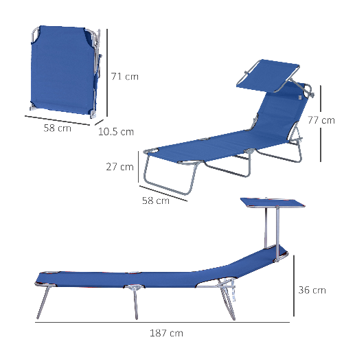 Outsunny-Lettino-Prendisole-da-Giardino-Sdraio-Pieghevole-con-Tettuccio-Blu