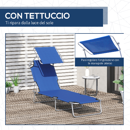 Outsunny-Lettino-Prendisole-da-Giardino-Sdraio-Pieghevole-con-Tettuccio-Blu