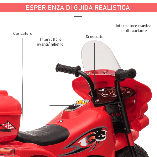 HOMCOM-motoretta-per-bambini-18-36-Mesi-con-3-Ruote-Luci-e-Suoni-Realistici-Rossa