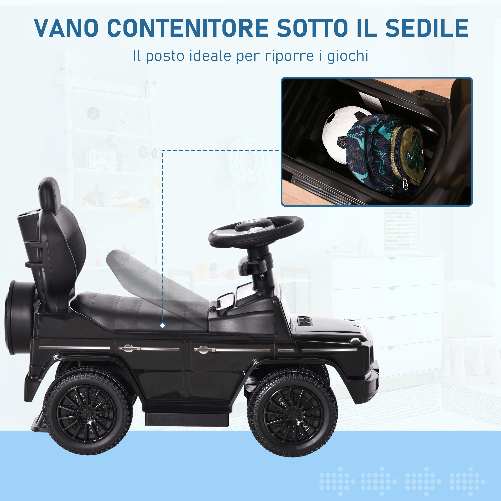 HOMCOM-Macchina-a-Spinta-per-Bambini-Macchina-Giocattolo-Cavalcabile-Passeggino-con-Tettuccio-Mercedes-Benz-G350-Nero