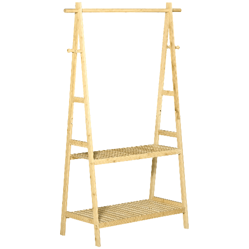 HOMCOM-Stand-Appendiabiti-con-2-Scaffali-e-4-Ganci-Laterali-Struttura-in-Bambu-100L-x-42P-x-155Acm-Color-Legno