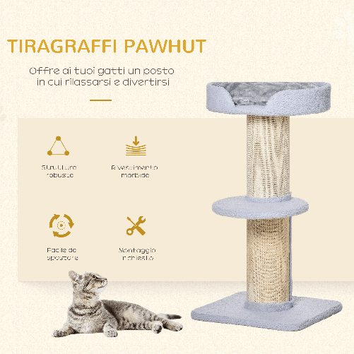 PawHut-Tiragraffi-per-Gatti-con-Lettino-Rivestimento-Peluche-e-Palo-in-Sisal-45x45x91cm-Azzurro