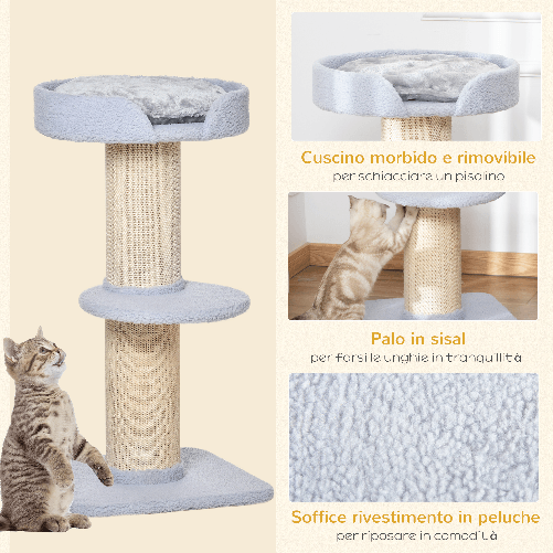 PawHut-Tiragraffi-per-Gatti-con-Lettino-Rivestimento-Peluche-e-Palo-in-Sisal-45x45x91cm-Azzurro