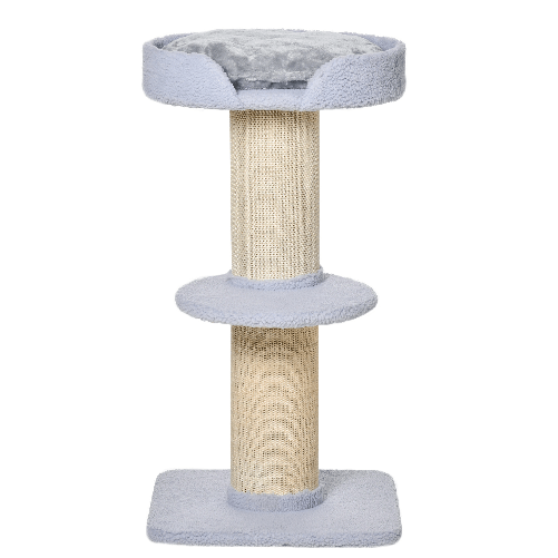 PawHut-Tiragraffi-per-Gatti-con-Lettino-Rivestimento-Peluche-e-Palo-in-Sisal-45x45x91cm-Azzurro