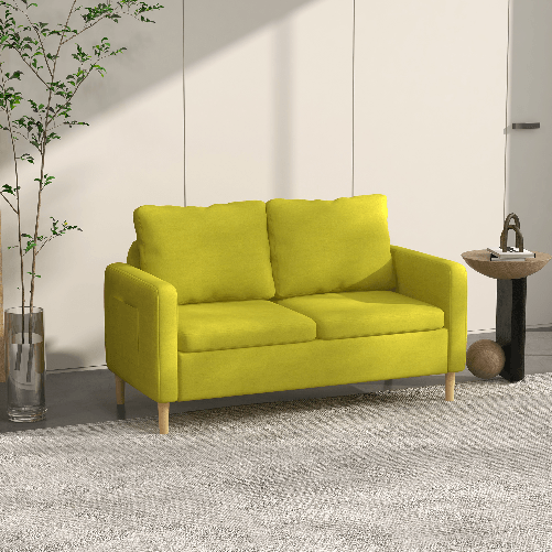 HOMCOM-Divano-2-Posti-in-Tessuto-Effetto-Lino-con-Tasche-Laterali-e-Cuscini-143x76x83-cm-Giallo