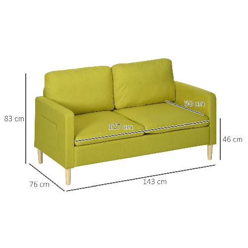 HOMCOM-Divano-2-Posti-in-Tessuto-Effetto-Lino-con-Tasche-Laterali-e-Cuscini-143x76x83-cm-Giallo