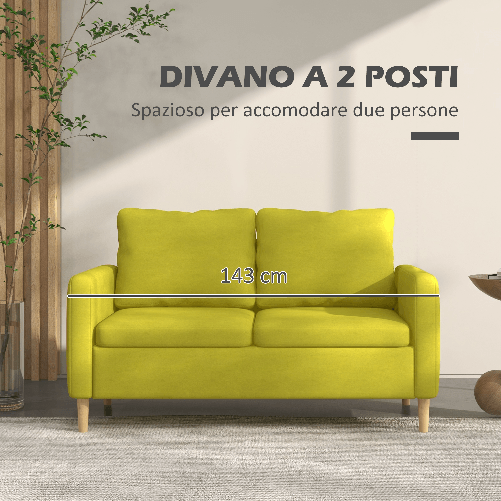 HOMCOM-Divano-2-Posti-in-Tessuto-Effetto-Lino-con-Tasche-Laterali-e-Cuscini-143x76x83-cm-Giallo