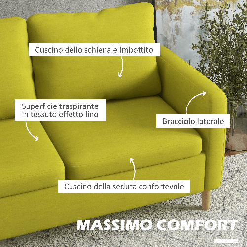 HOMCOM-Divano-2-Posti-in-Tessuto-Effetto-Lino-con-Tasche-Laterali-e-Cuscini-143x76x83-cm-Giallo