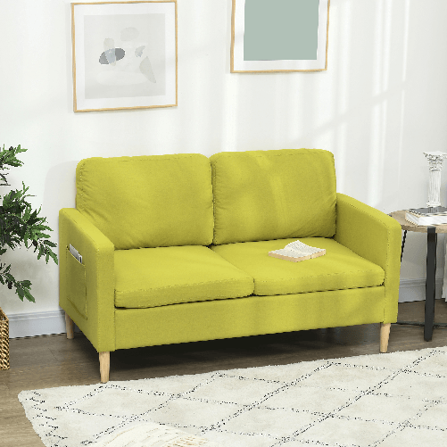 HOMCOM-Divano-2-Posti-in-Tessuto-Effetto-Lino-con-Tasche-Laterali-e-Cuscini-143x76x83-cm-Giallo