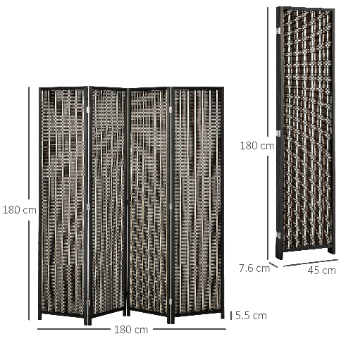 HOMCOM-Separe-Pieghevole-a-4-Pannelli-struttura-in-Legno-e-Bambu---Fantasia